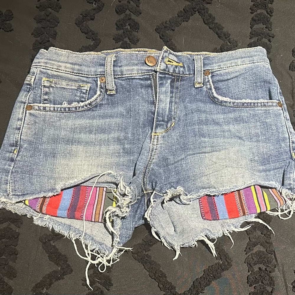 Joe's Jeans Distressed Blue Denim Shorts with Vibrant Stripes